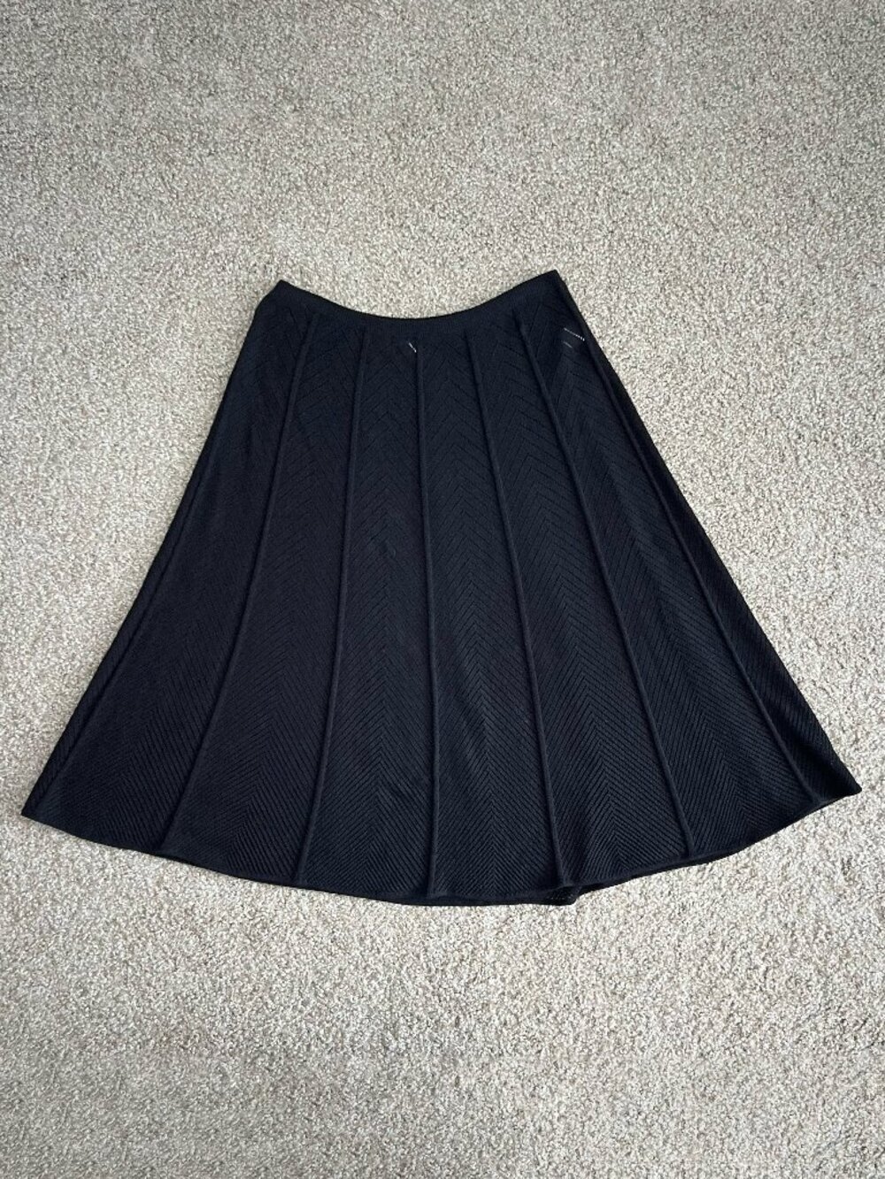 TSE A-Line Semi Sheer Chevron Knit Textured Cotton Midi Skirt Luxury Size S